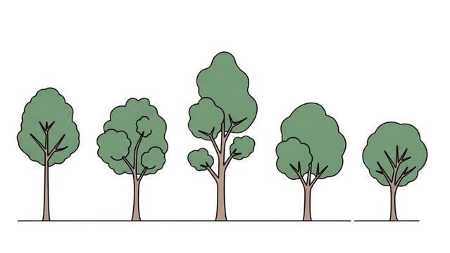 Vector illustration of trees in a CAD design style landscape setting