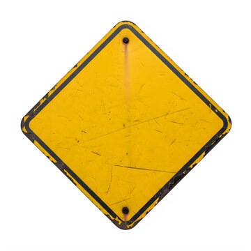 A yellow diamond shaped road sign with black border isolated on transparent background