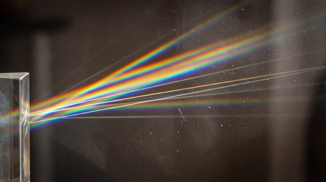 A million tiny crystals released into the sky concept. Light refracting through a prism creating a colorful spectrum.