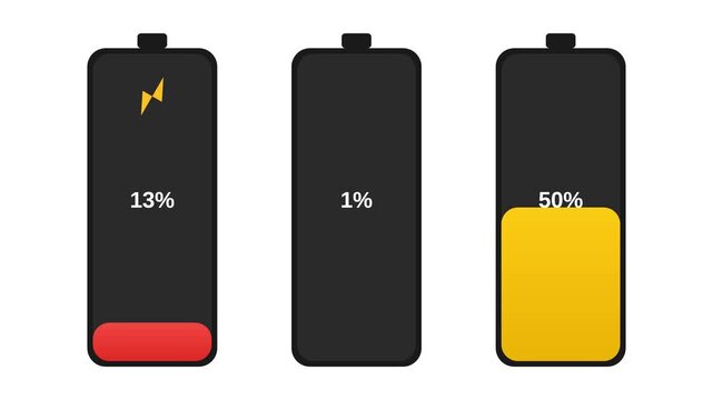 High Quality 4k Footage - Three battery icons show different charge levels on a white background