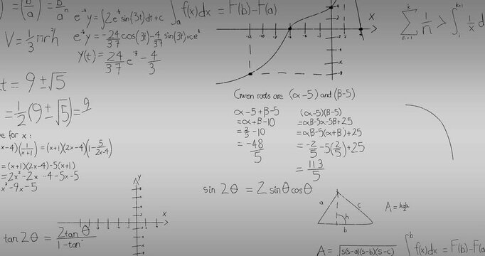Animation of mathematical equations and diagrams against abstract background