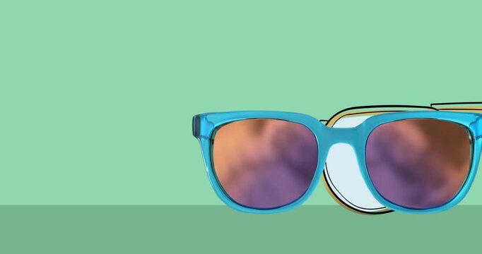 Animation of different sunglasses icons on green black background