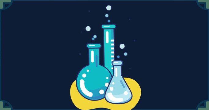 Animation of school chemistry icon over blue background