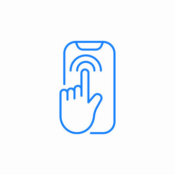 mobile phone with hand touching screen icon sign vector