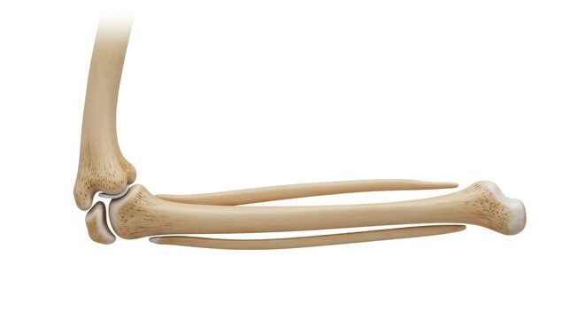 Anatomical illustration of the human elbow and forearm bones including the radius and ulna isolated on white background