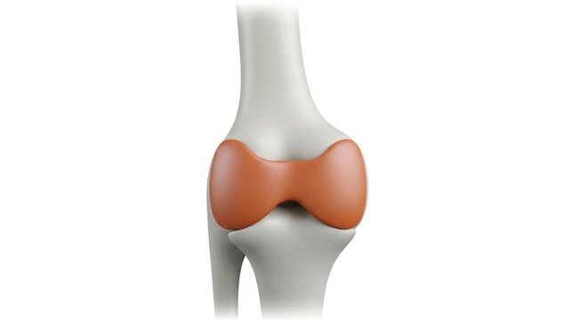 Anatomical illustration of a human patella and distal femur isolated on white background