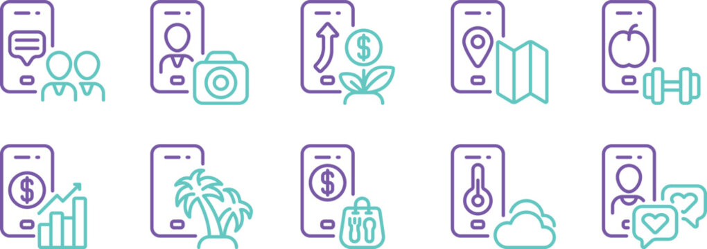 Collection of icons representing various modern app functionalities and services