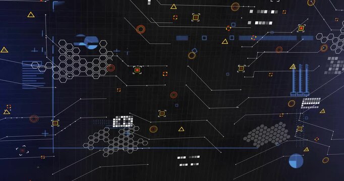 dark backdrop emerging initiating holographic interface building data elements into unified layout
