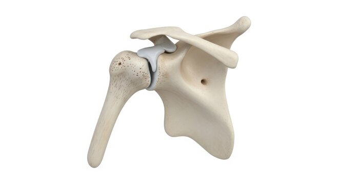 Anatomical illustration of the scapula with highlighted acromion and coracoid process areas isolated on white background