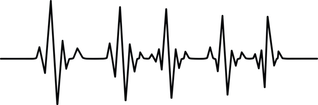 Heartbeat ECG waveform illustration, medical electrocardiogram line art symbol, health pulse monitor design, cardiology rhythm icon representing vitality, fitness, life, and wellness concept