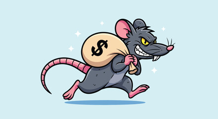 Cartoon Rat Stealing Money Bag with Dollar Sign 1. © ErianJendra