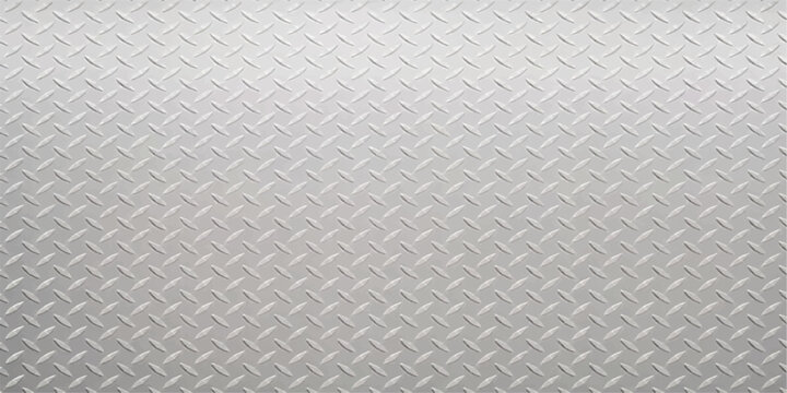 A seamless geometric diamond plate metal texture background features a gray vector pattern on a textured square tile surface for industrial wallpaper and vintage art decor