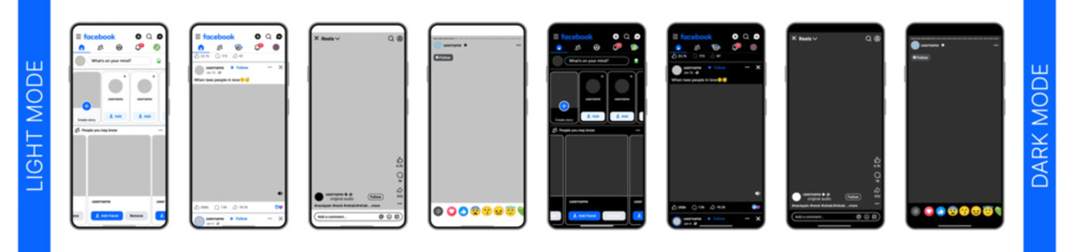 Facebook Mobile UI &ndash; Light & Dark Mode Social Media Interface