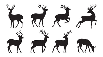 Fototapeta premium Deer silhouette vector set with different poses