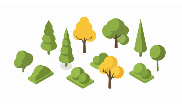 Isometric Tree and Bush Vector Illustration Set for Landscape Maps and Environmental Design
