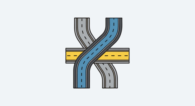 Stylized intersection of two highways with blue and grey lanes
