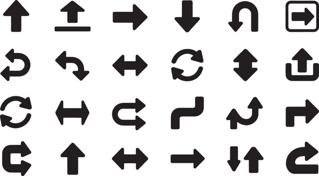 Collection of black arrow icons on a white background