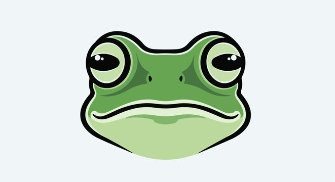 Minimalist green frog face with large eyes and a subtle smile