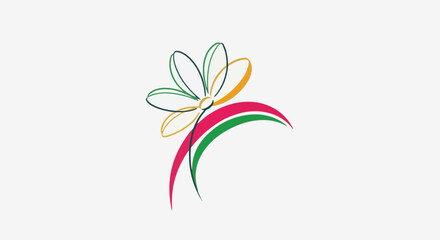 Obraz premium Stylized, colorful flower with curved petal-like shapes below