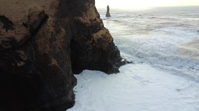 Close-Up of Reynisfjara Beach Basalt Rock Patterns 4K