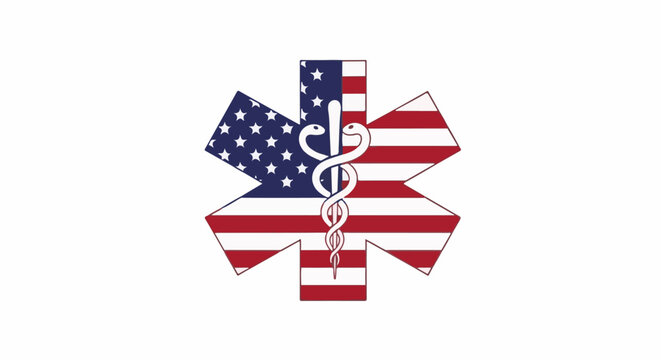 Star of Life medical symbol with American flag colors and serpent