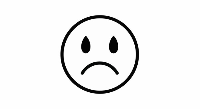 Simple sad face icon with tears, black outline on white