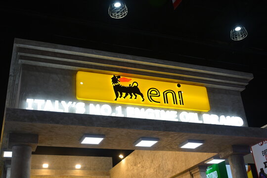 Eni booth sign at the 20th Inside Racing Bike Fest in Pasay, Philippines