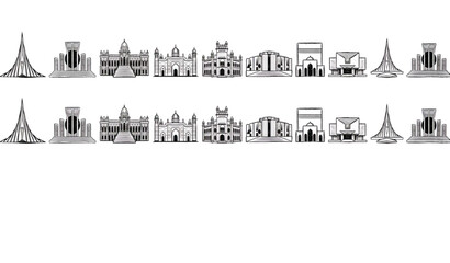 Naklejka premium A set of iconic city skylines and famous landmarks in a minimalist line art style