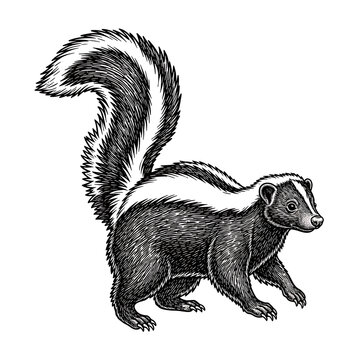 skunk standing with raised tail isolated on transparent background