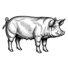 Fototapeta premium line art pig illustration isolated on transparent background