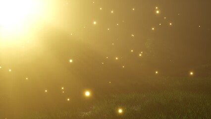 Delicate particles of light drift through a mystical fog, creating a dreamy atmosphere as sunlight filters softly. The enchanting display captivates with its serene beauty and wonder. © icetray
