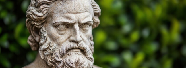 Fototapeta premium Classical Marble Statue Head Featuring Detailed Sculpting of Bearded Man