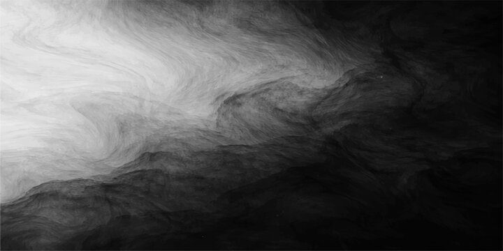 Abstract black and white background featuring a dark storm cloud with motion texture and misty fog