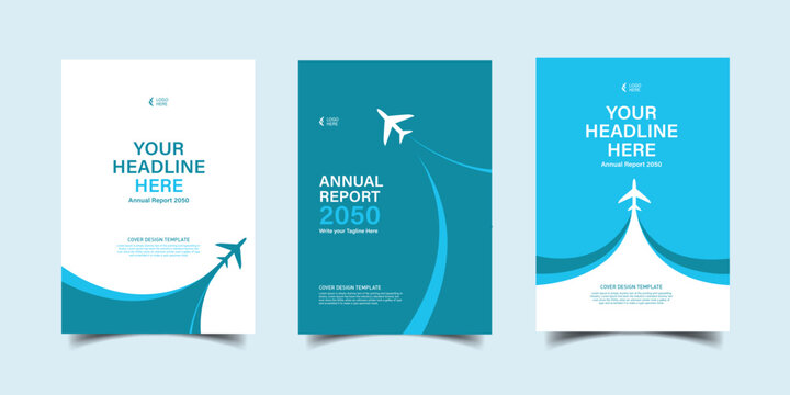 Corporate travel agency flyer template with minimal sky theme. Corporate Annual Report Design. 