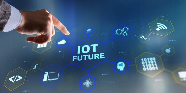 Futuristic IoT ecosystem with interconnected smart devices and advanced automation technology