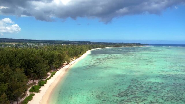 Mauritius - Turquoise sea on a paradise island view from above.