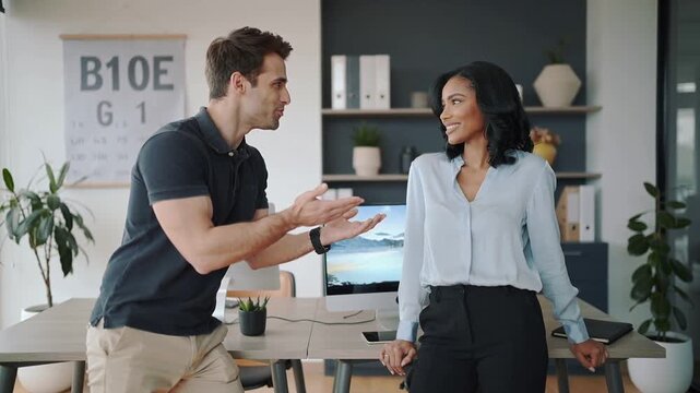 Business colleagues in discussion in modern office space