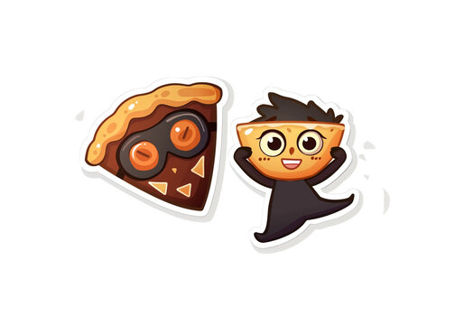 cute Purim character wearing carnival mask holding hamantaschen cookie, adorable cartoon