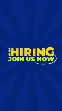 Animated 'We Are Hiring Join Us Now' Text on Blue Background
