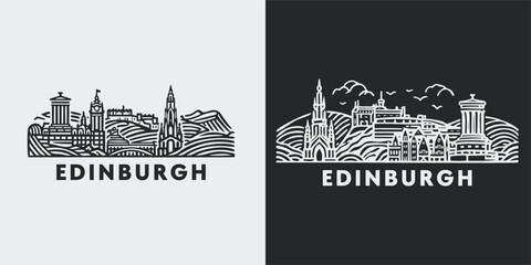 Fototapeta premium Edinburgh Scotland Cityscape Line Drawing