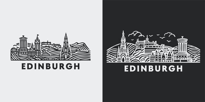 Edinburgh Scotland Cityscape Line Drawing