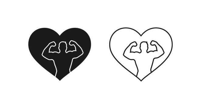 Heart shaped flexing arm muscles symbol Vector