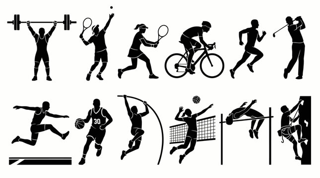 Collection of diverse sports silhouette icons representing various athletic activities