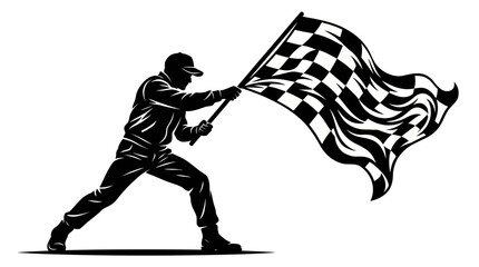 Checkered flag waving man, symbol of racing victory and finish line © Rishi