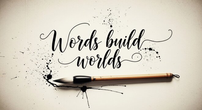 Elegant Calligraphy "Words Build Worlds" with Art Brush