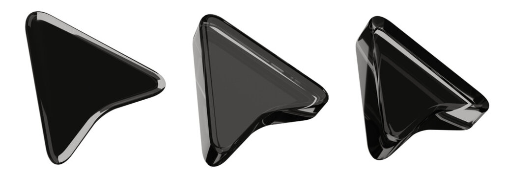 3d glass arrow cursor icon set, isolated on a white background. render transparent arrow for interfaces, tech navigation, mouse clicks, location search. 3d vector icon