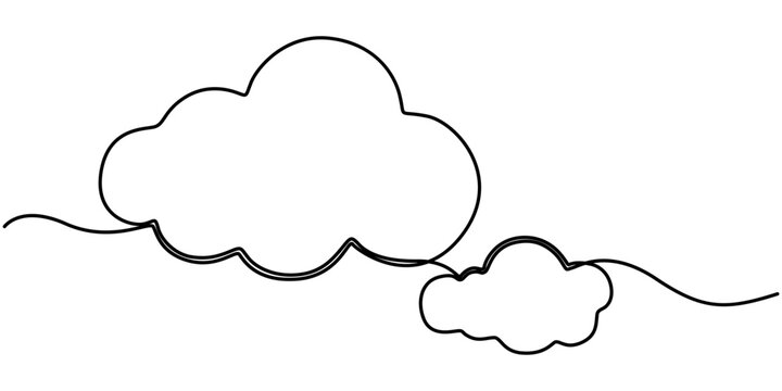 cloud continuous one line drawing, Minimalist cloud  continuous one line drawing isolated on white background, outline illustration. 