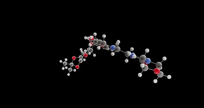 Landiolol molecule, rotating 3D model of beta-blocker, looped video on a black background
