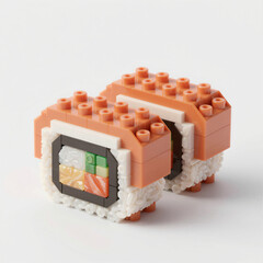 Obraz premium LEGO Sushi Rolls: Hyper-Realistic Plastic Render of Playful LEGO Sushi with Salmon and Rice Colors