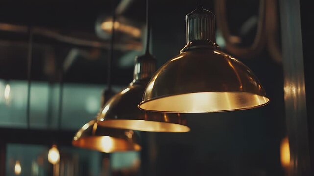 Brass pendant lamps create a warm and inviting atmosphere, providing intimate ambient lighting within a modern or vintage inspired interior design setting